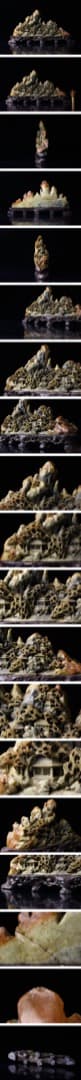 中国美術 寿山石彫刻 山水図置物 54cm 細密造