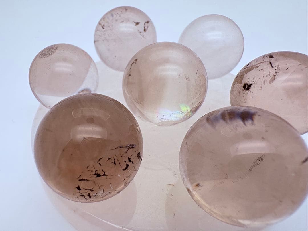 【高波動】虹入り茶水晶スモーククォーツ七星陣 × 白水晶台座浄化・魔除け・財運・