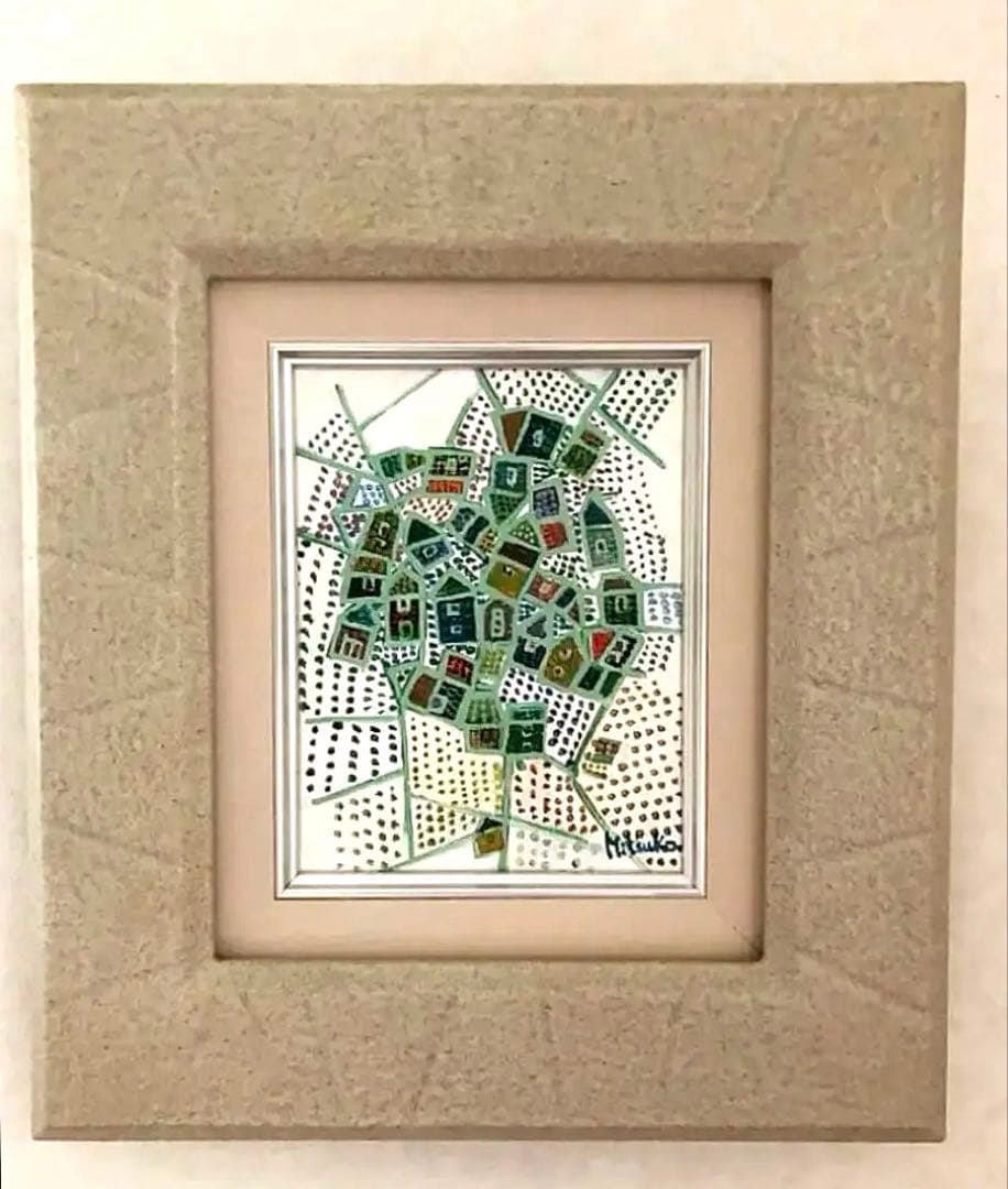 絵画 額装 油絵 田園 集落 Mituko作