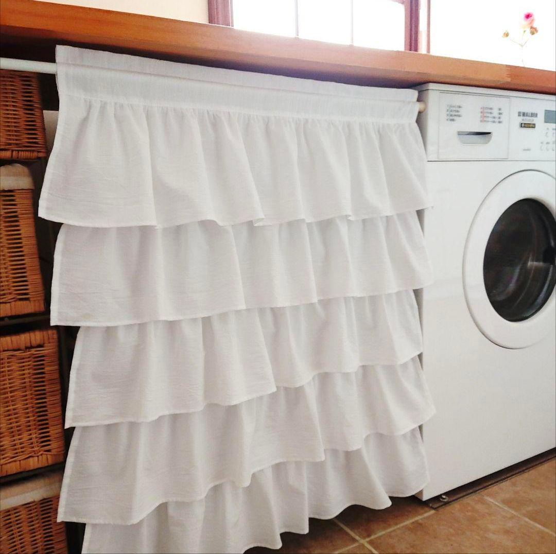 ホワイトコットン♪５段フリルカフェカーテン 62cm×76cm ハンドメイド