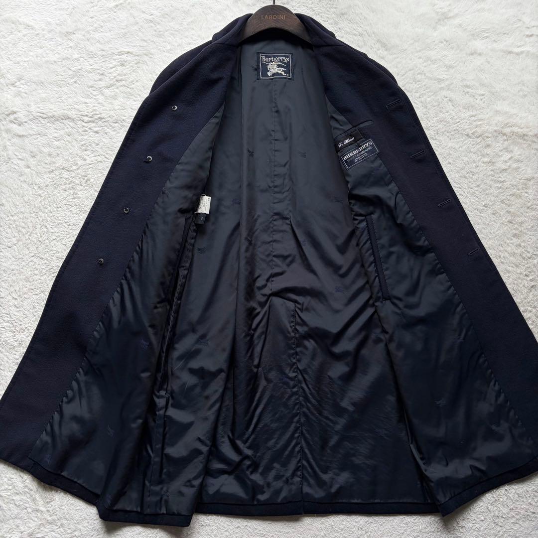 【極美品】バーバリーズ ステンカラーコート カシミヤ50% ホースロゴ ネイビー