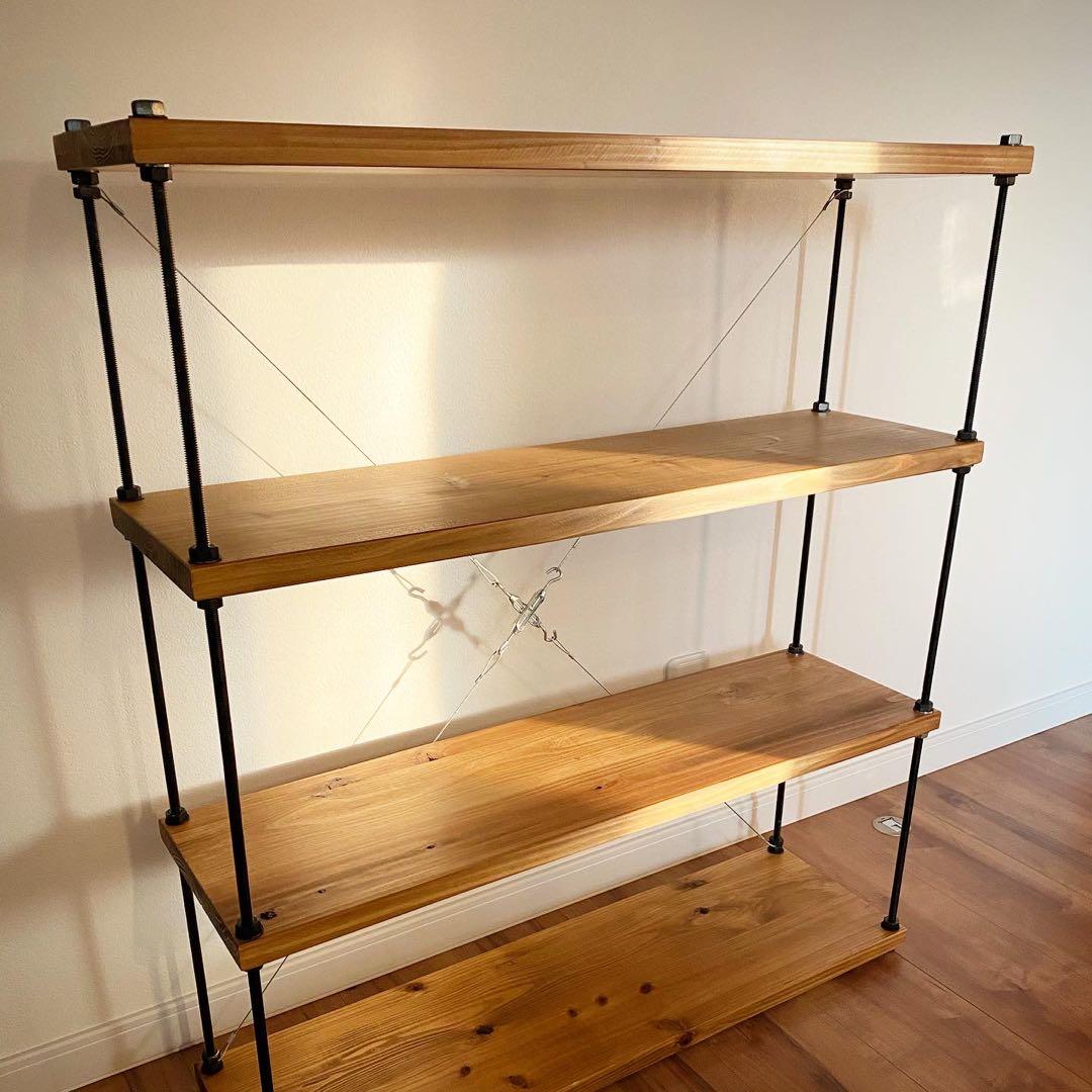 幅60cm☆ワイヤークロス 木製ラック☆食器棚☆木製シェルフ☆アイアンラック