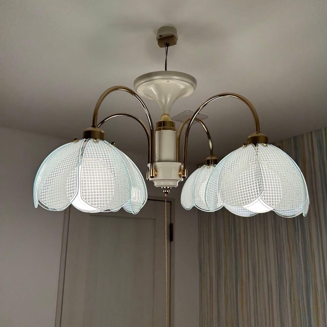 【希少】三菱電機　シャンデリア　照明　4灯　ガラス　アンティーク　レトロ　モダン