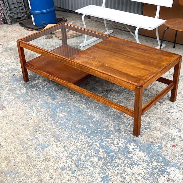 関西限定　送料別　ガラスセンターテーブル　木製テーブル　ビンテージ家具