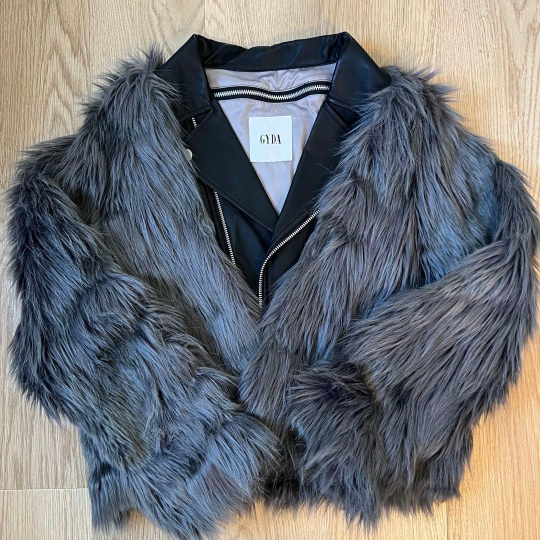 GYDA レイヤード ファーライダース ジャケット グレー