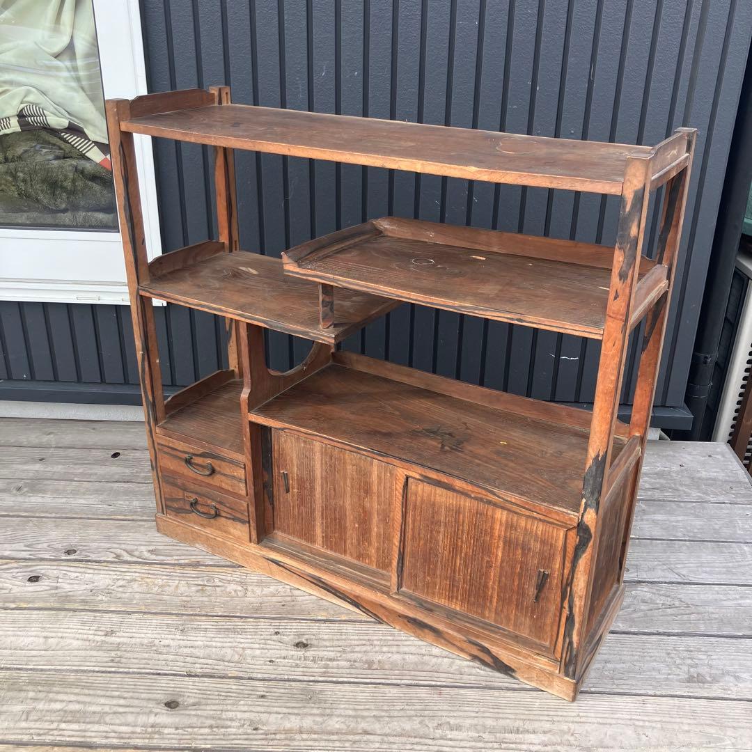 昭和レトロ 木製茶箪笥 茶棚 飾り棚 サイドボード 古家具 古民家 ビンテージ