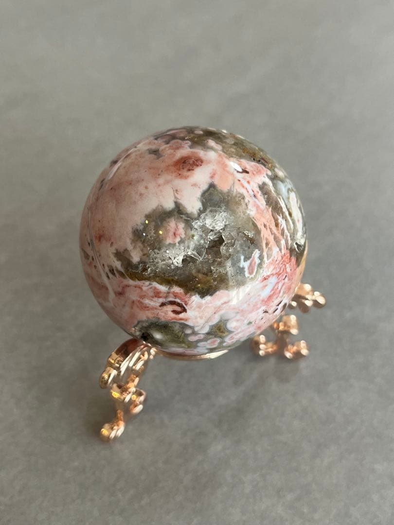 【希少】ピンク8th veinオーシャンジャスパー　スフィア　4.4cm