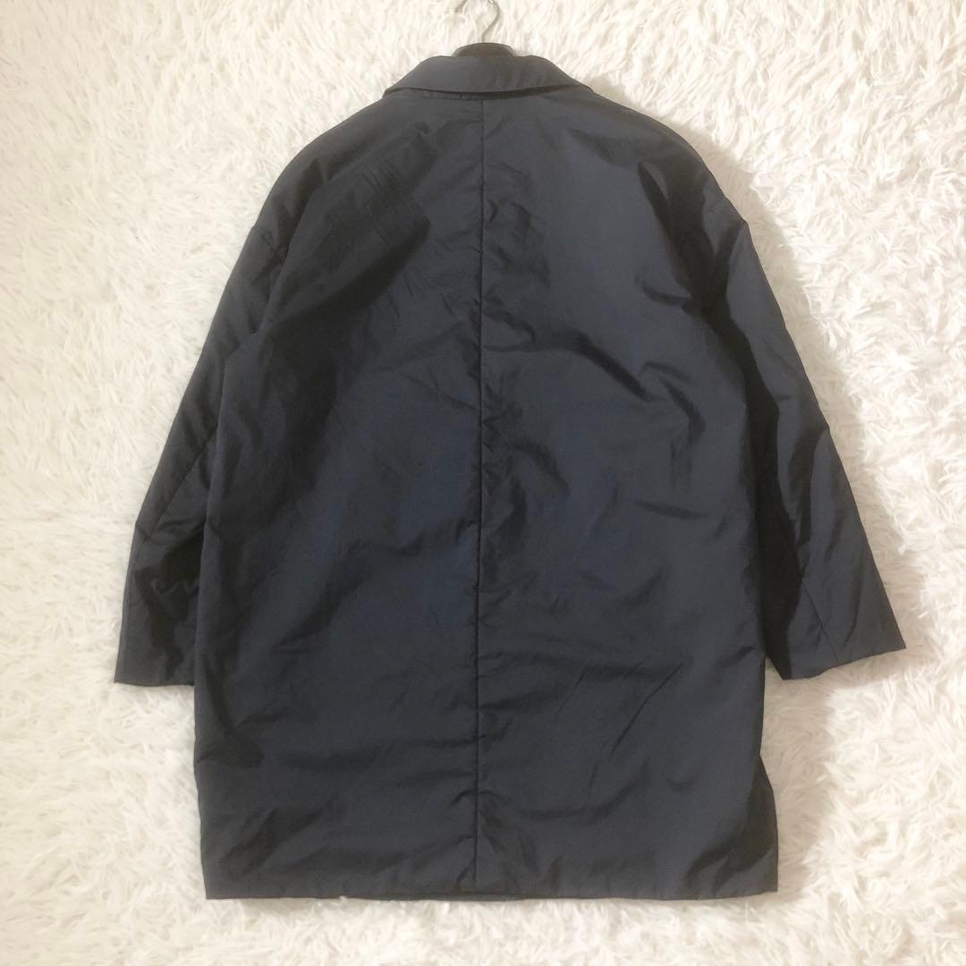 極美品 ヘルノ 中綿入りナイロンコート ステンカラー ミドル丈 ネイビー L