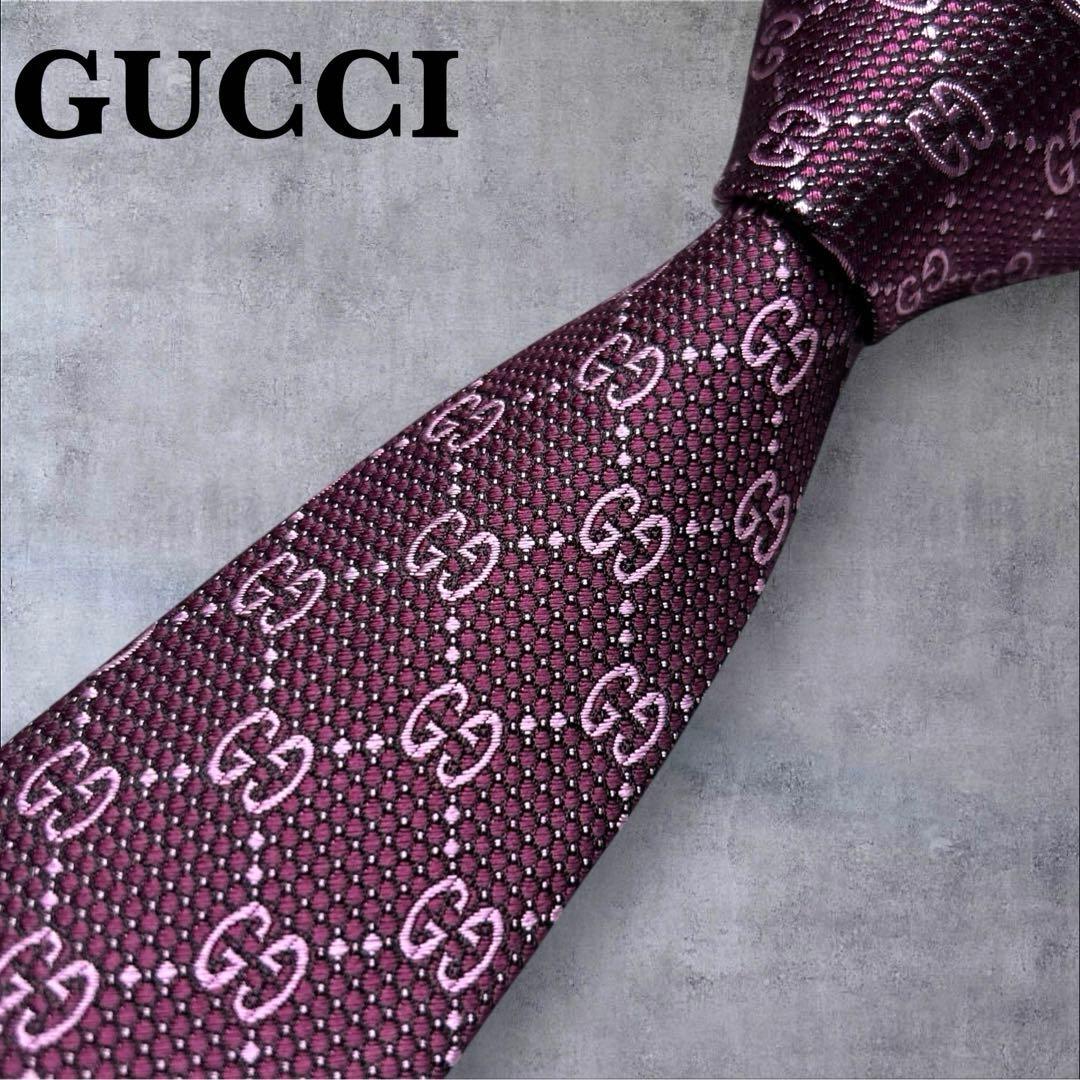 美品　GUCCI ネクタイ　レッド×ピンク　　GG柄　クリーニング済