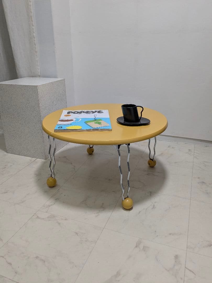 90s ヴィンテージ テーブル ポストモダン レトロポップ イエロー クローム