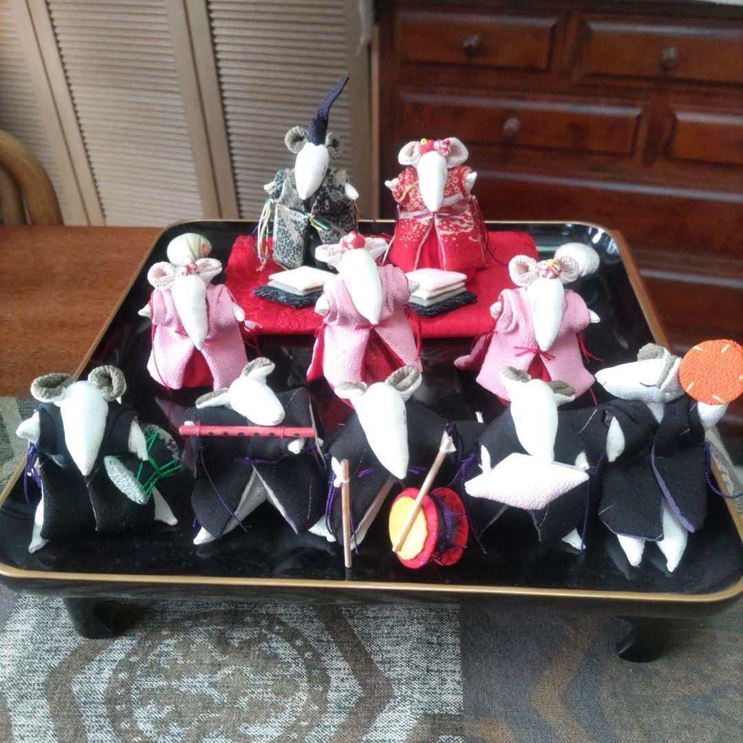 古布縮緬生地などを使ったネズミのお雛様セット