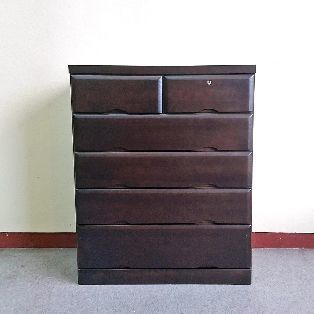 チェスト　5段　幅80cm　天然木桐材　鍵付き　日本製　ダークブラウン　完成品