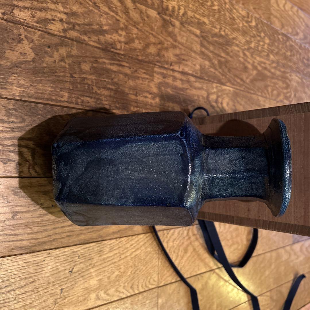 濱田庄司作　塩釉面取り花瓶　晋作織