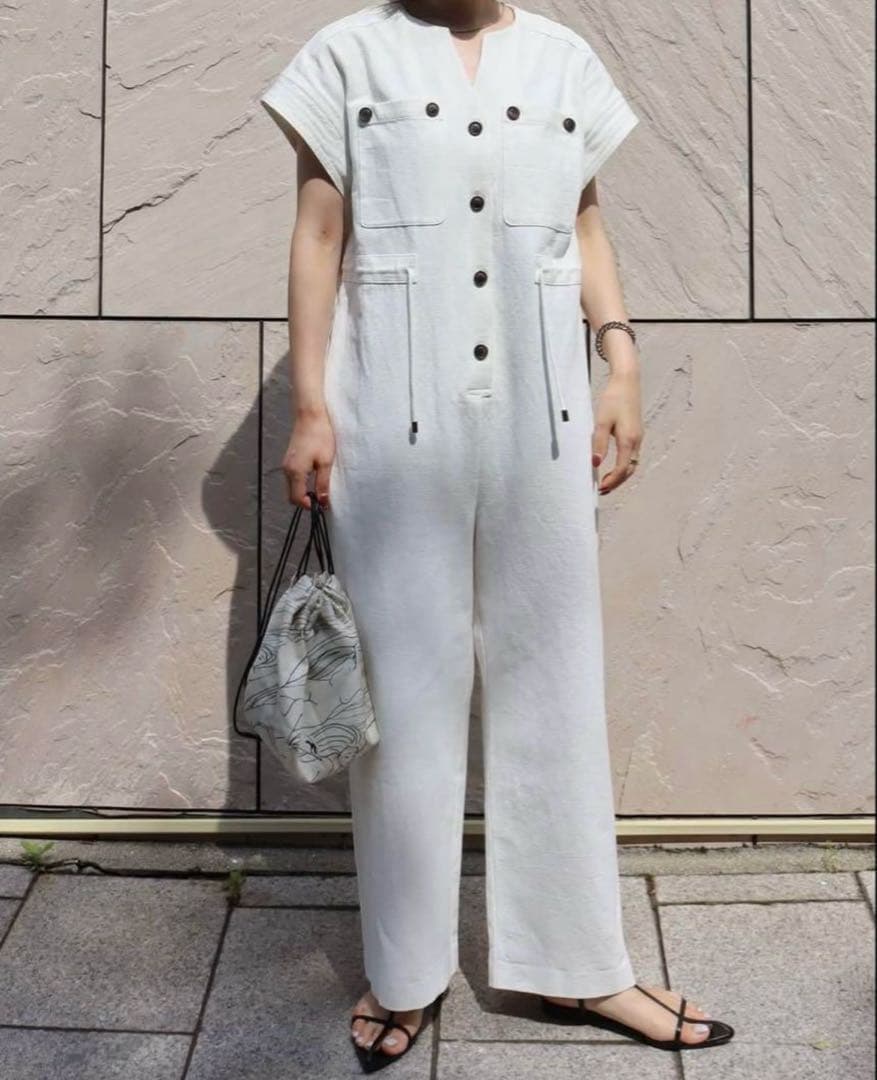 MACHATT オールインワン コットンリネン 半袖 ホワイト