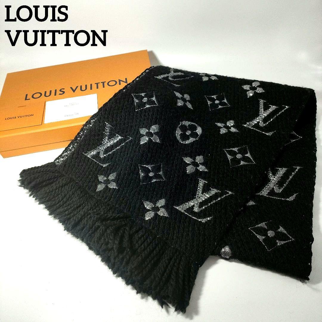 【未使用級】ルイヴィトン エシャルプ ロゴマニア マフラー ブラック シルバー