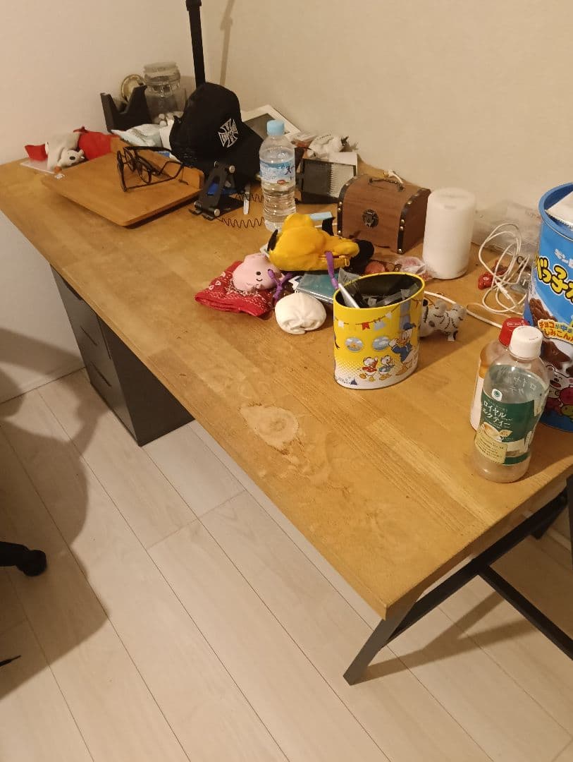 イケアデスク3点セットナチュラルウッドレールベリとキャビネット付引き取り限定販売