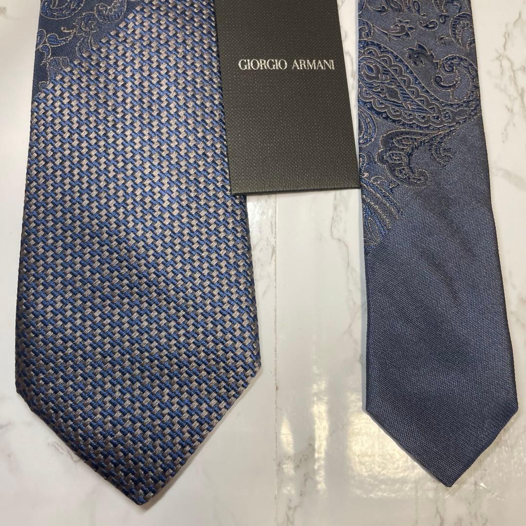 【新品未使用】ジョルジオ アルマーニ ネイビー ペイズリー柄 細身 ネクタイ
