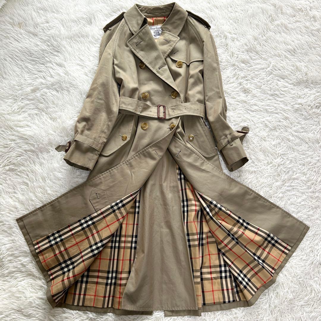【美品】バーバリー　トレンチコート　ロング丈　ベルト付き　ベージュ　M相当