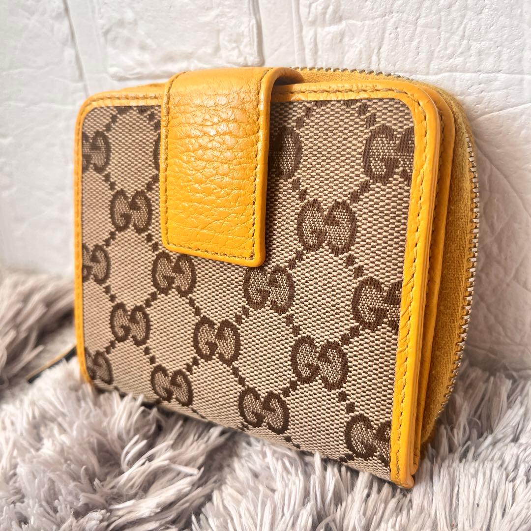 良品✨GUCCI GGキャンバス 折り財布　イエロー　メンズ　レディース