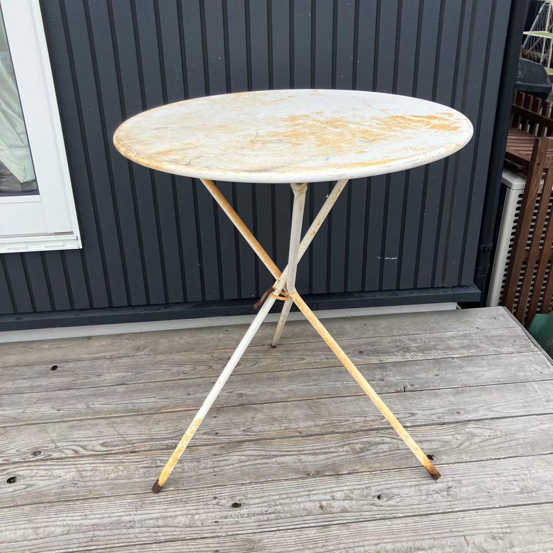 フランスアンティーク 丸型アイアンテーブル ラウンドテーブル 折りたたみテーブル