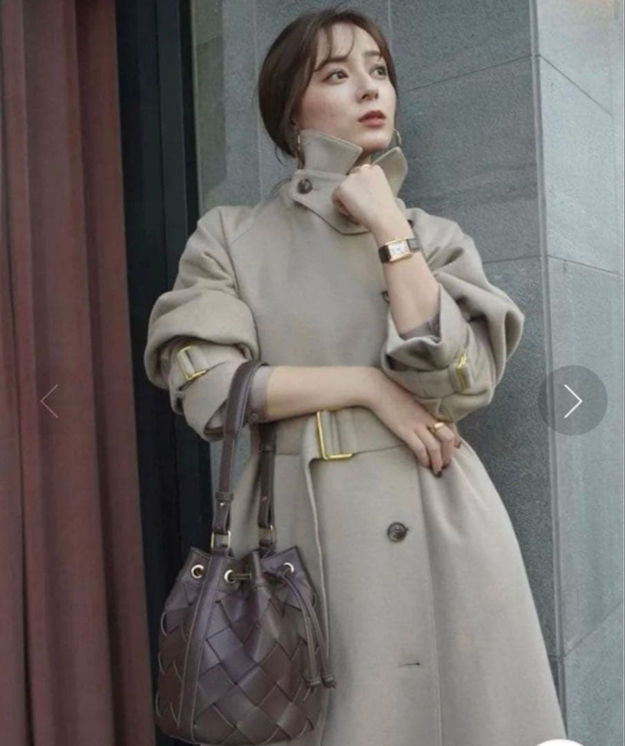 アニュアンスウールロングトレンチコート　anuans