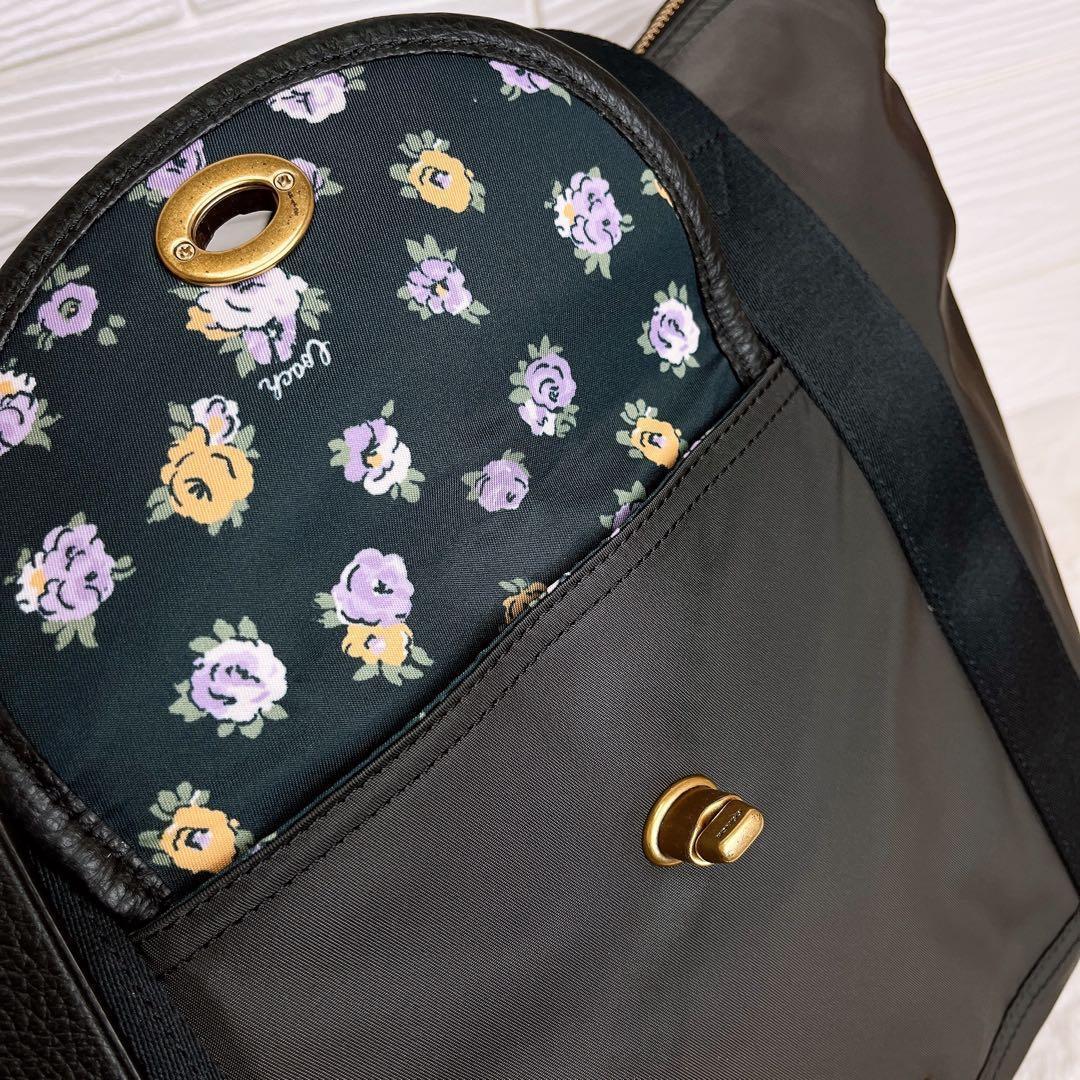 極美品☆COACHコーチ トートバッグ ナイロン 大容量 A4収納ネイビー.