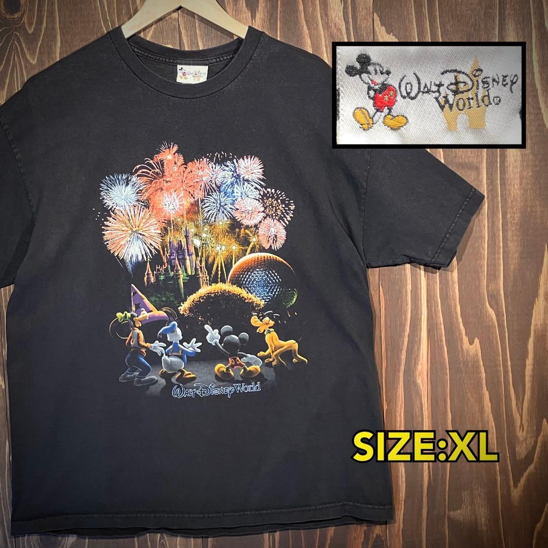 ディズニー　ミッキー tシャツ ブラック　XL 花火　ドナルド　グーフィー