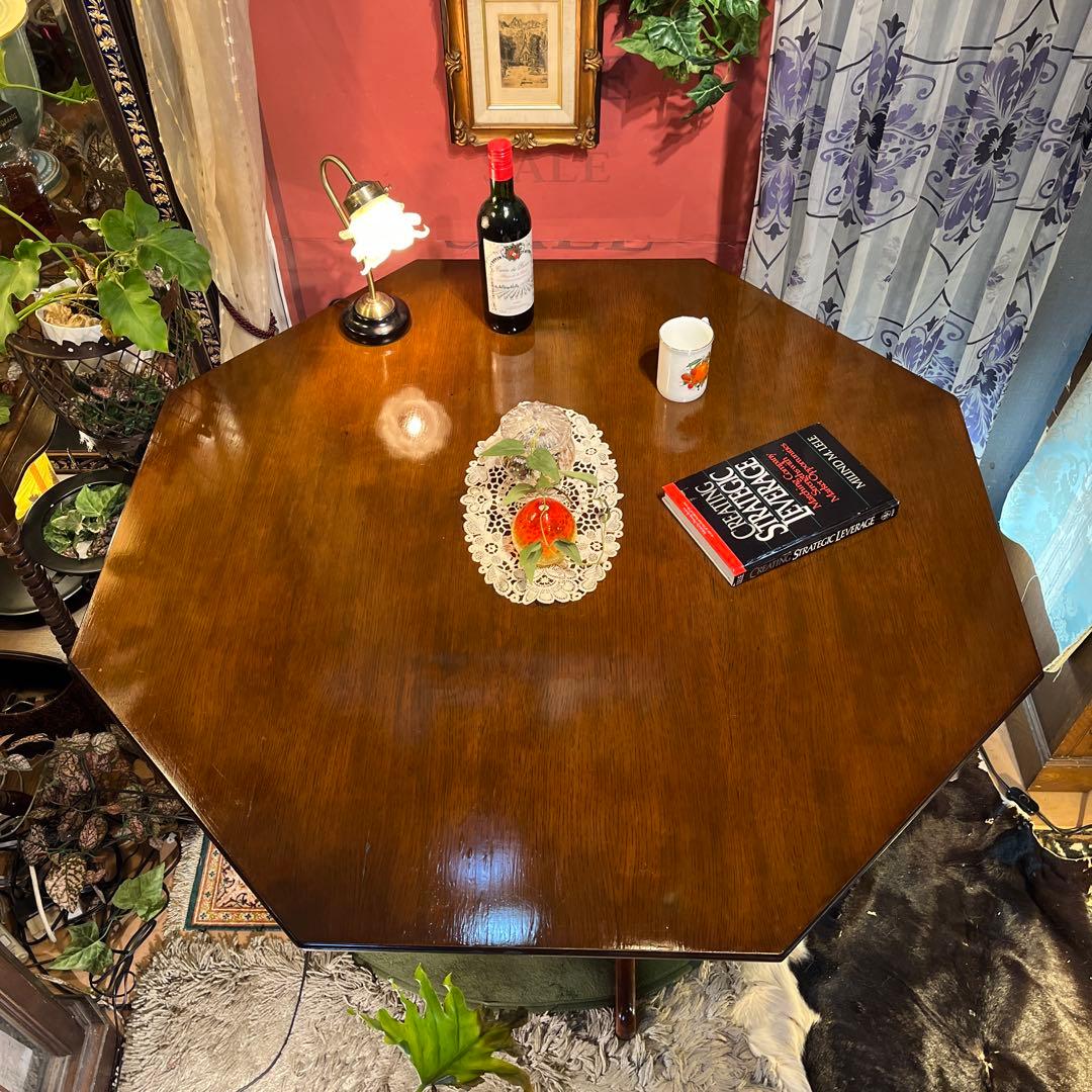 Sale ヴィンテージ オーク　８角　収納付き　ラウンドテーブル