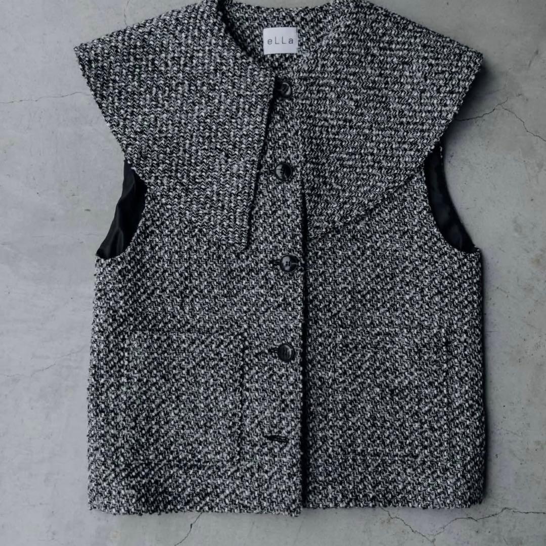 ジャケット・アウター eLLa big collor tweed gilet