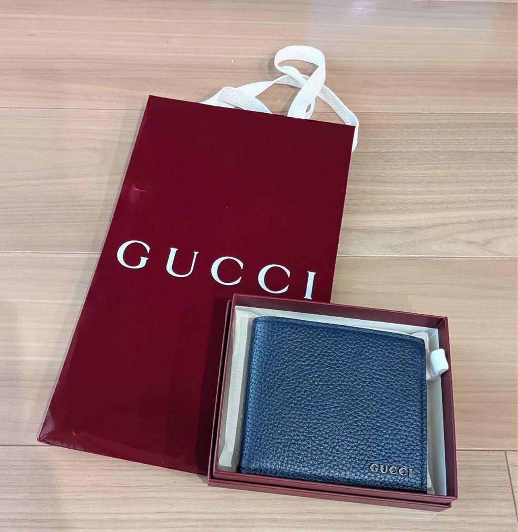 【現行品/新品未使用】 GUCCI グッチ 財布 二つ折り グレインレザー 青