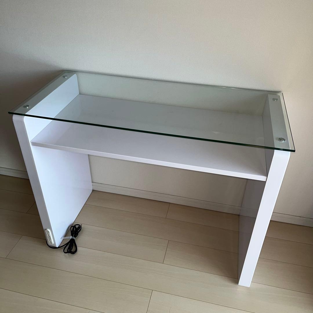 【 直接引取限定 】美品 LOWYA ネイルデスク ガラス天板 ホワイト