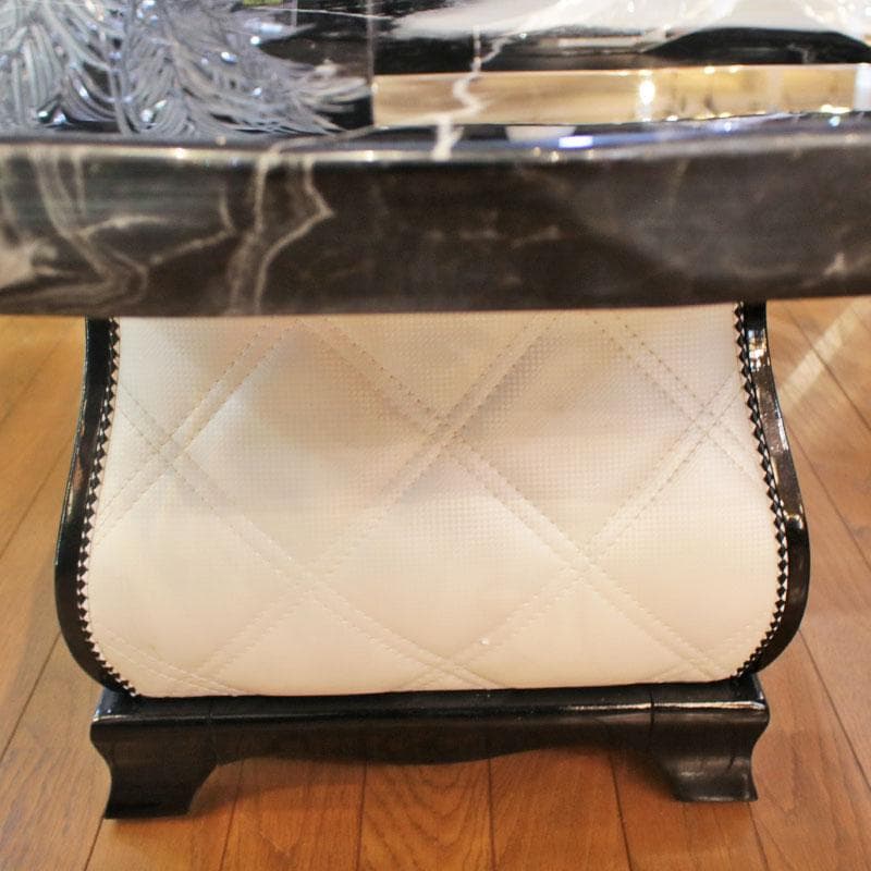 大理石 センターテーブル 白×黒 マーブル 石天板 143-001-001