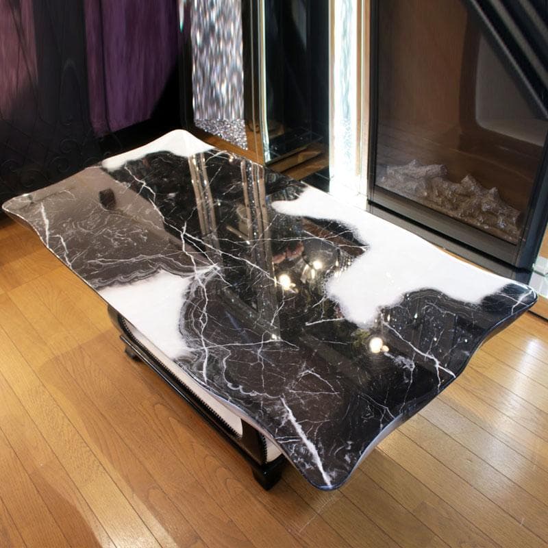 大理石 センターテーブル 白×黒 マーブル 石天板 143-001-001