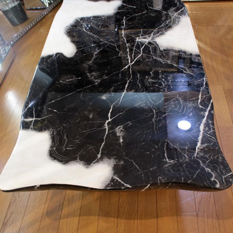 大理石 センターテーブル 白×黒 マーブル 石天板 143-001-001