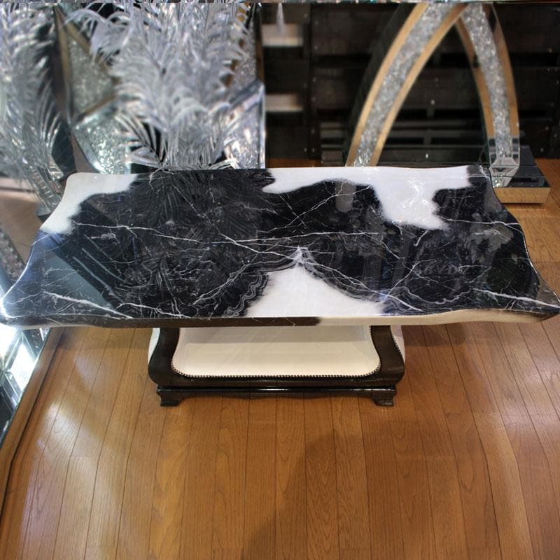 大理石 センターテーブル 白×黒 マーブル 石天板 143-001-001
