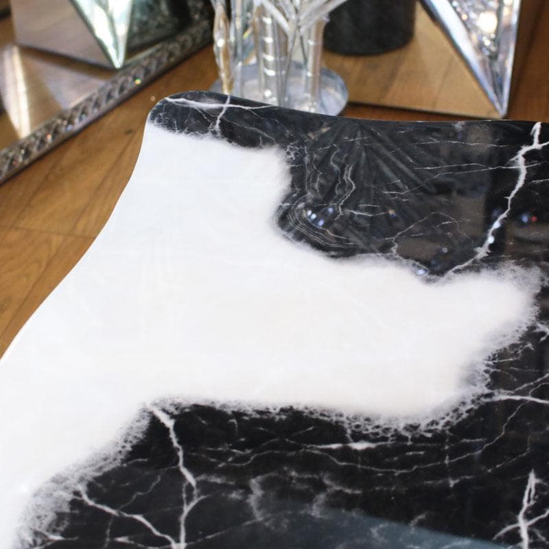 大理石 センターテーブル 白×黒 マーブル 石天板 143-001-001
