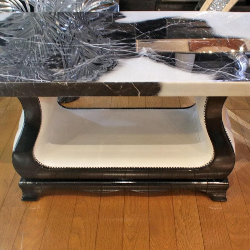 大理石 センターテーブル 白×黒 マーブル 石天板 143-001-001