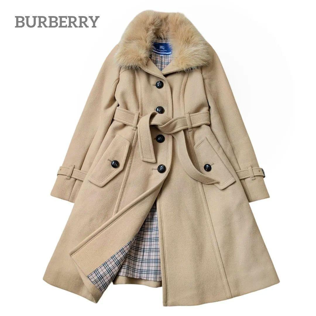 バーバリー ブルーレーベル ウールアンゴラ コート フォックス ベージュ M