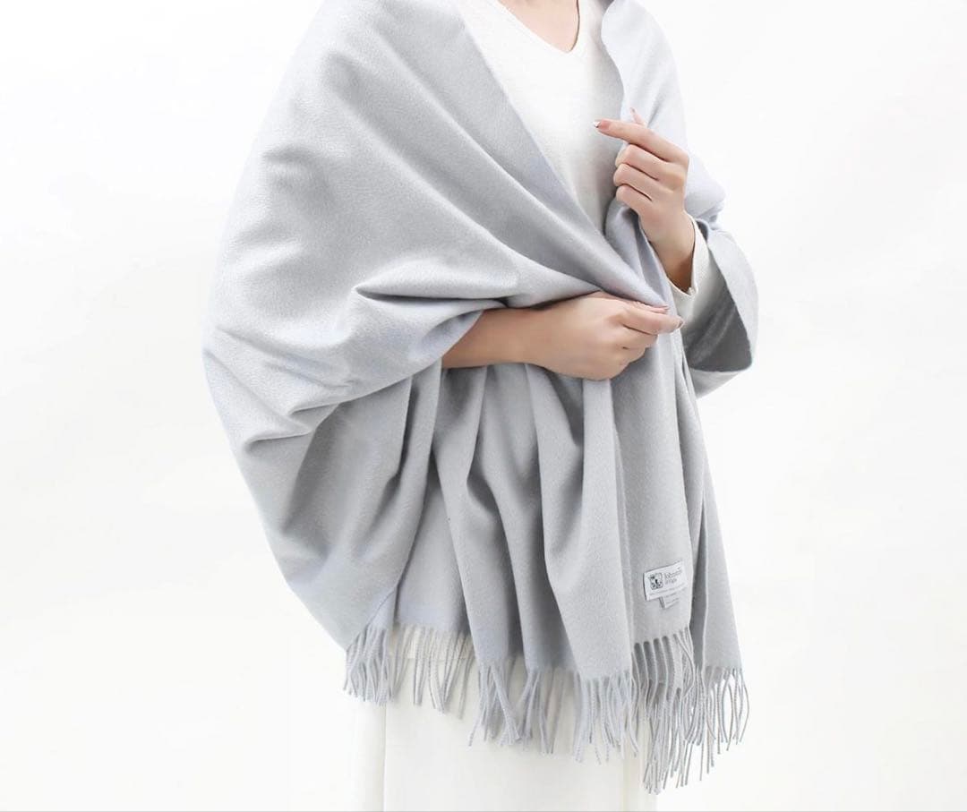 【美品】ジョンストンズ　カシミヤ大判ストール LIGHT FLAT GREY
