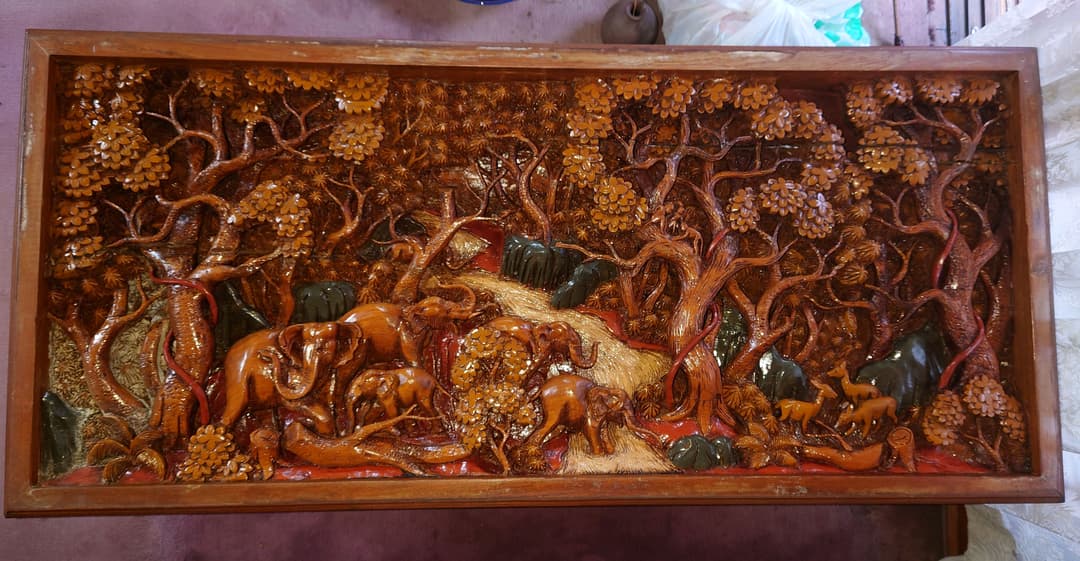 木彫り　アンティーク　象　椅子、机セット