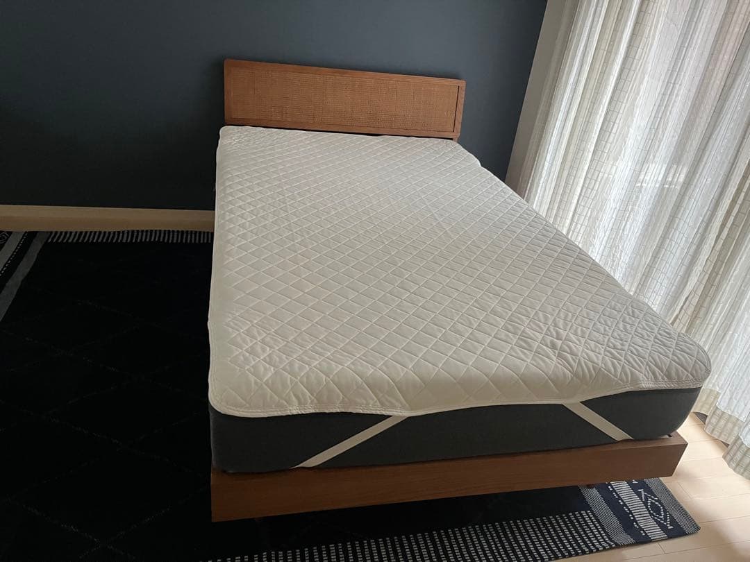 【たろう】 セミダブルベッドフレーム 木製ラタン調＋エマスリープマットレス