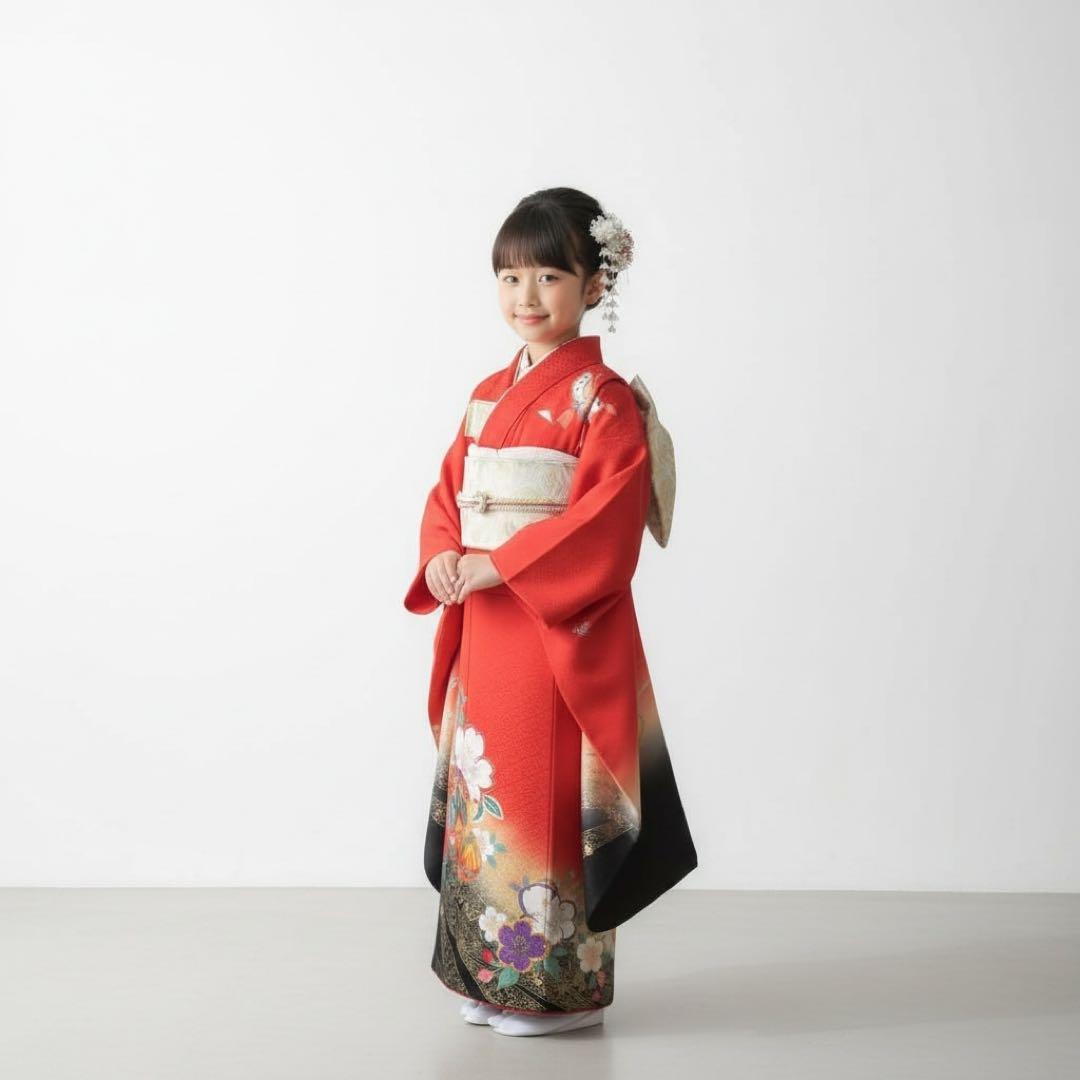 ◎mk-2590　未着用　七五三　女の子　着物　刺繍紋　7歳　　12-9