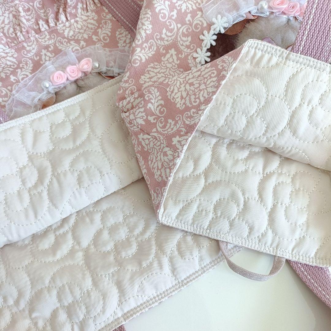 10.レッスンバッグ 3点セット 猫 くすみピンク ダマスク ハンドメイド