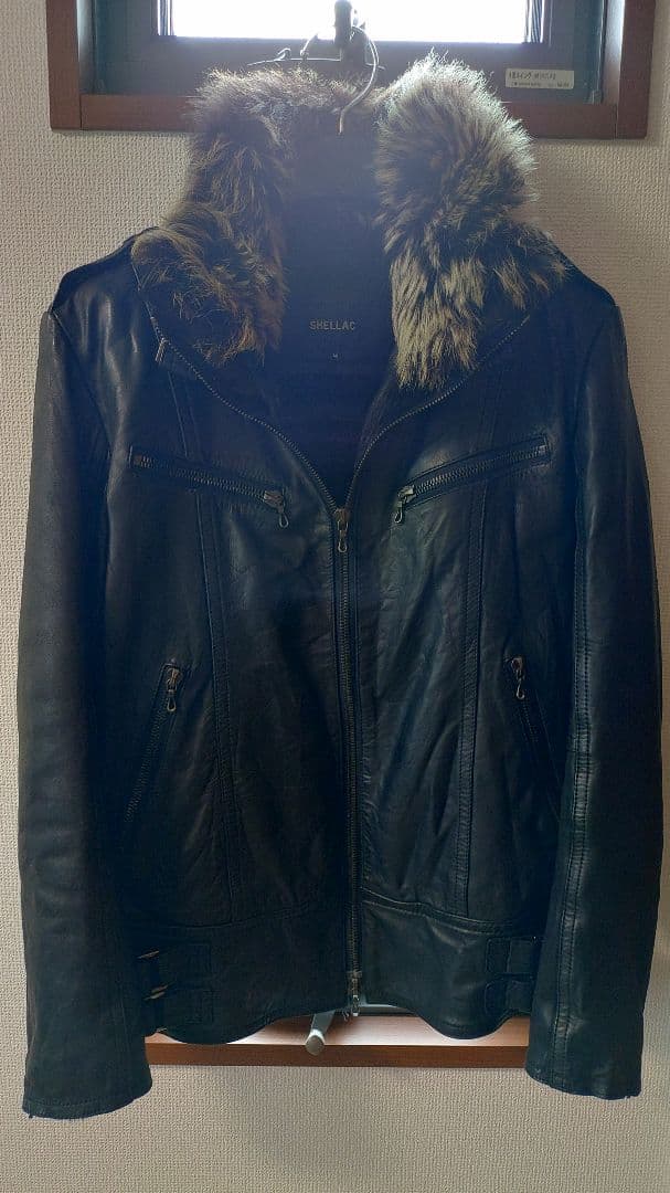 SHELLAC シェラック 総裏ファーレザーライダースジャケット サイズ46