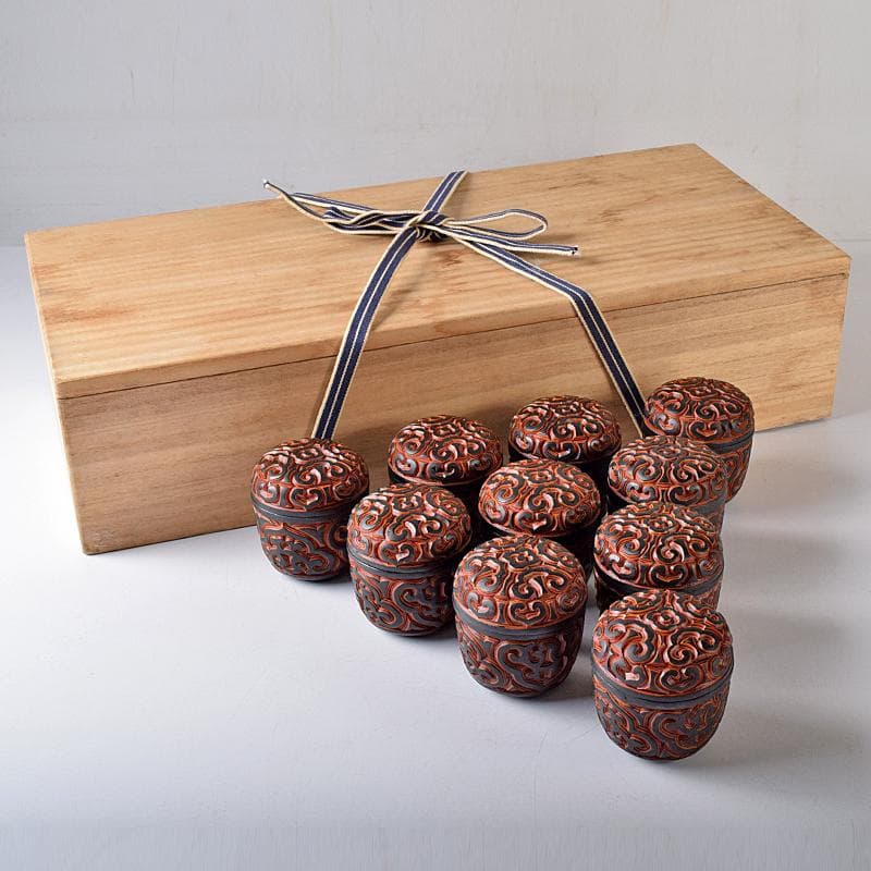 ぶりぶり　中国　堆朱　堆黒 　倶利雕　棗　十点　時代箱付　F　R8377B