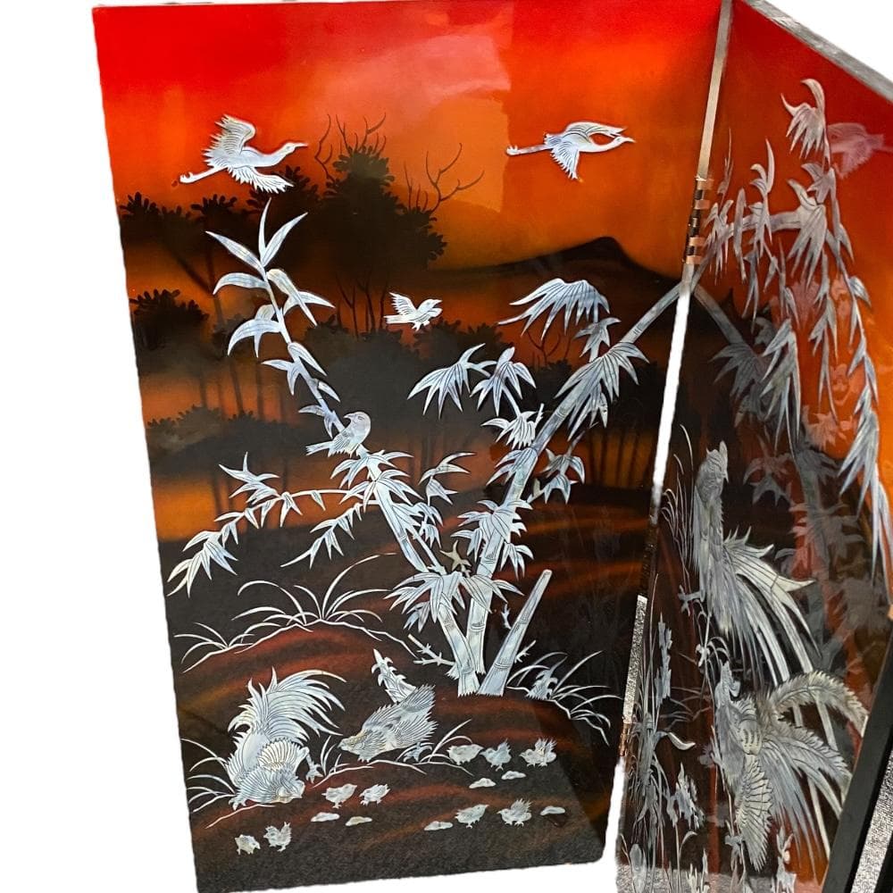 螺鈿細工 パテーション 衝立 4連衝立 漆塗り 枕屏風