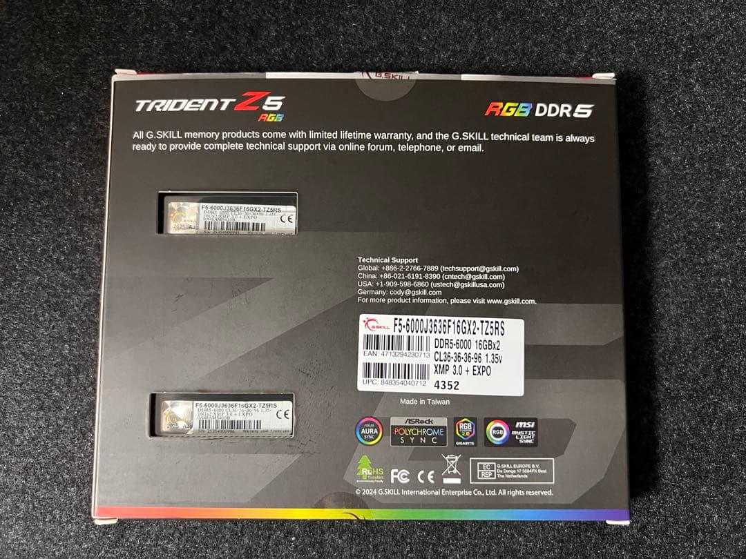 メモリー GSK F5-6000J3636F16GX2-TZ5RS DDR5-6000