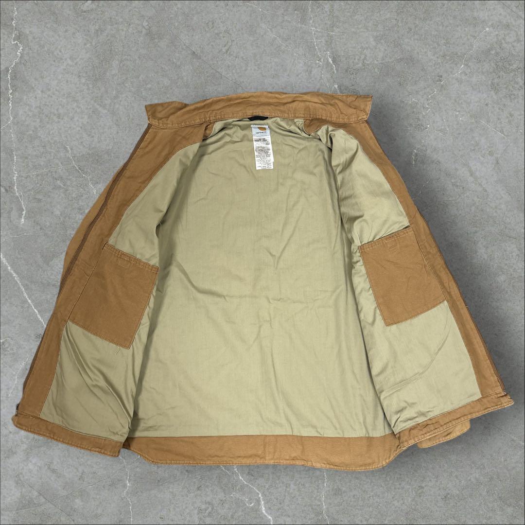 16]メキシコ製カーハート レザーロゴフルジップ ダック地ジャケットブルゾン古着