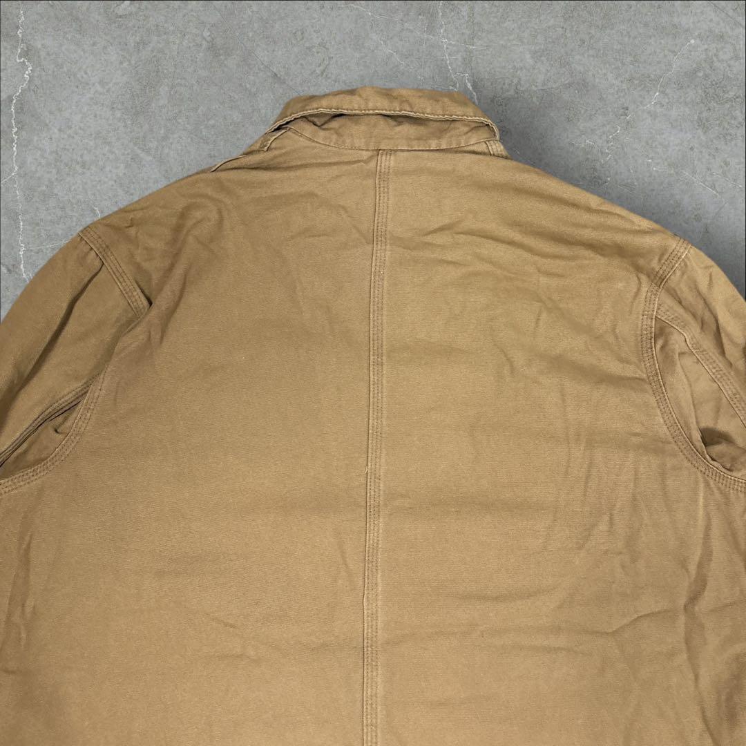 16]メキシコ製カーハート レザーロゴフルジップ ダック地ジャケットブルゾン古着