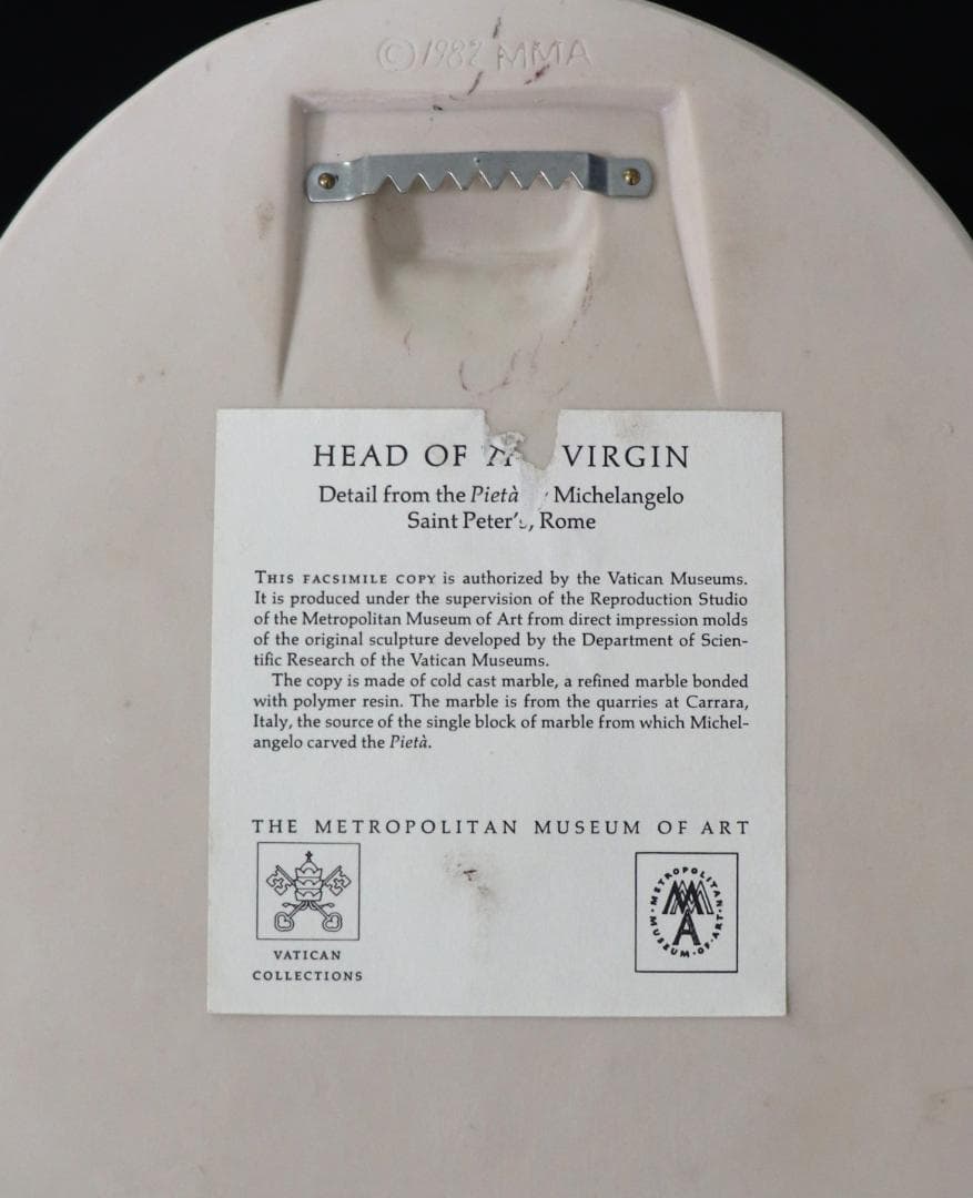 ミケランジェロ 大理石製 ピエタ頭像 特大 4kg 壁掛け メトロポリタン美術館